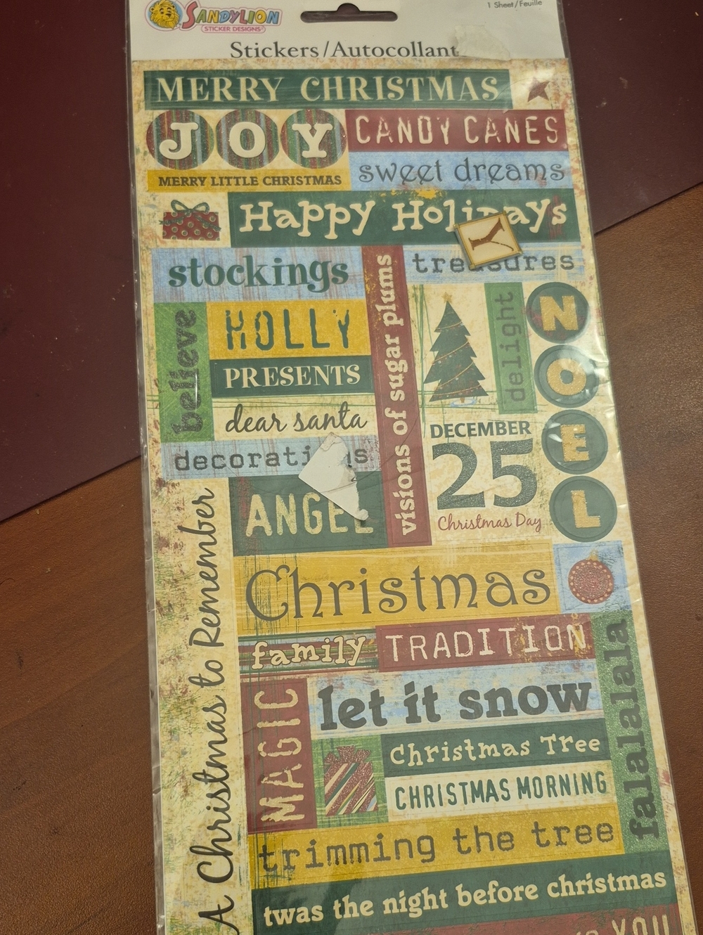 Sandylion Christmas Word Stickers - Multi-Color Holiday Sticker Sheet